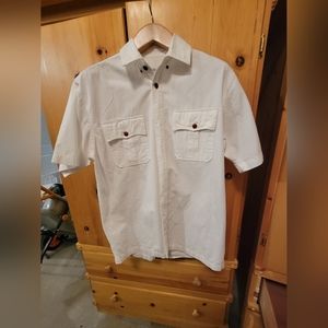 J. Peterman Mens Medium White Collar Shirt with Pockets